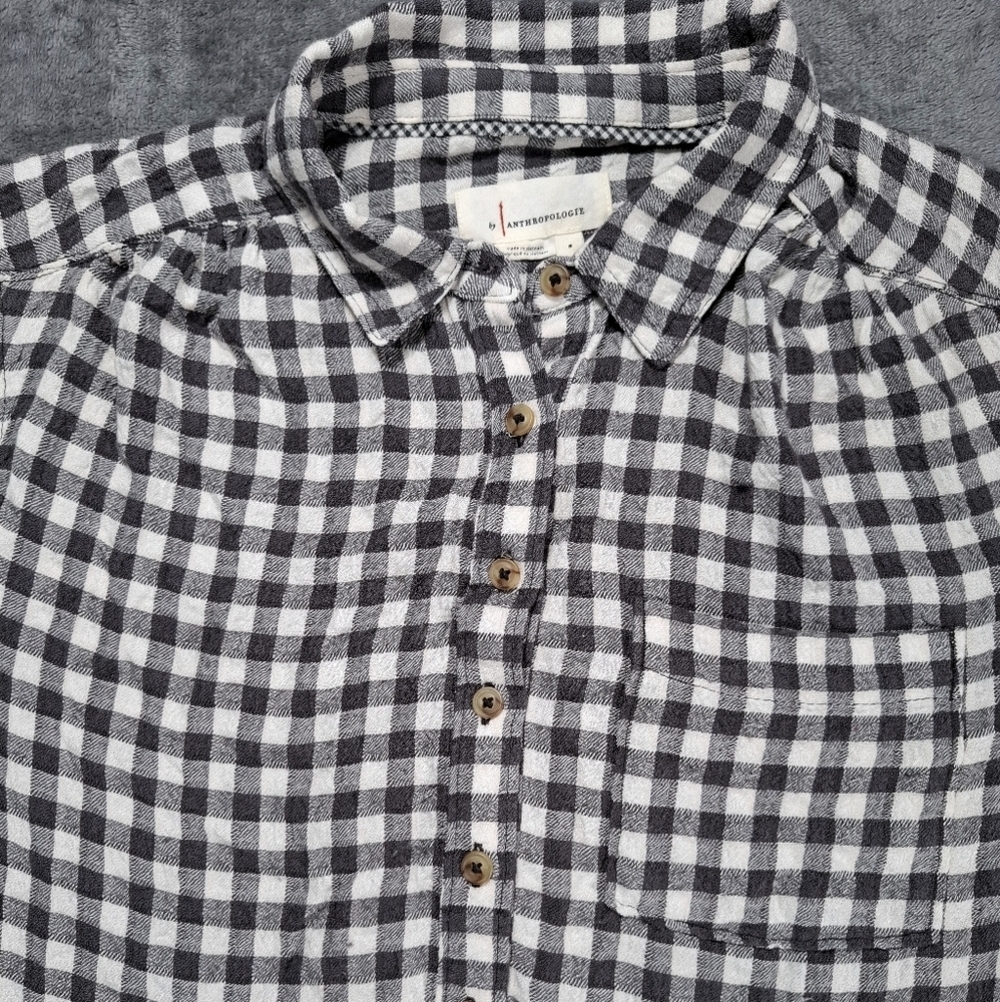 Anthropologie Isadora Button Back Tunic Gray Checkered Womens Size S Boho Chic - Picture 4 of 14
